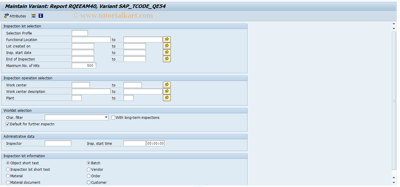 SAP TCode OQIS - Res. recording variant for fnct. Loc