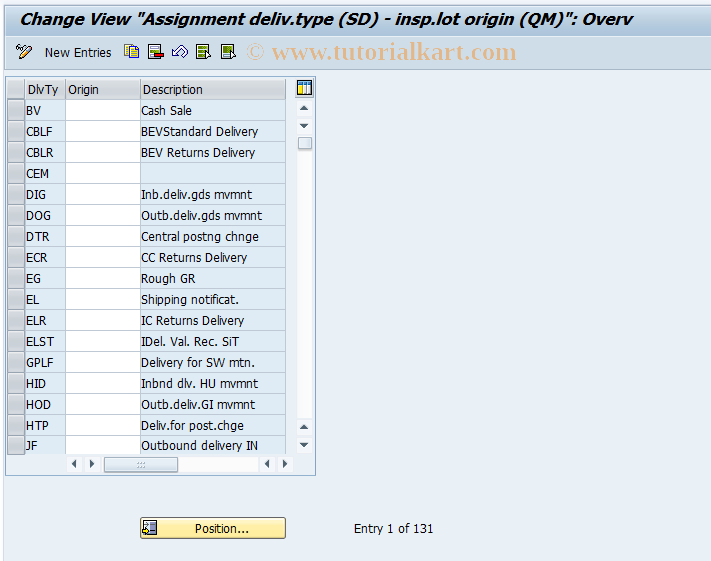 SAP TCode OQL8 - Assign origin for delivery type