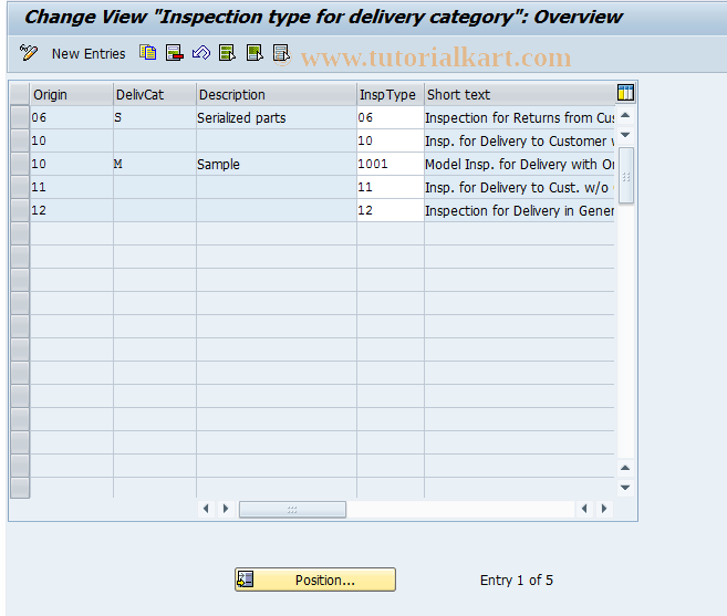 SAP TCode OQL9 - Assign Inspection Type to Delete Type