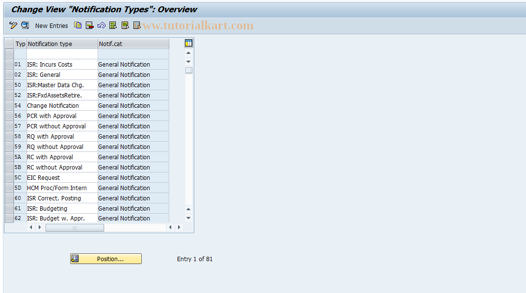 SAP TCode OQN0 - Maintain notification types