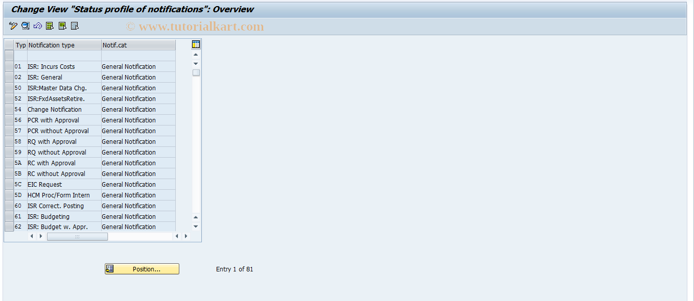 SAP TCode OQN2 - Maintenance status prof. for Q-notif.type