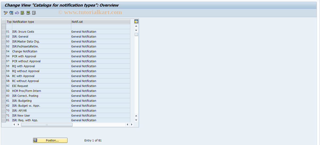 SAP TCode OQN5 - Maintain catalogs for notif. types