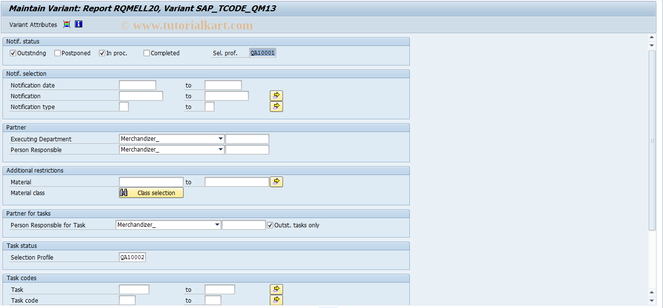 SAP TCode OQND - Set field selection for task list