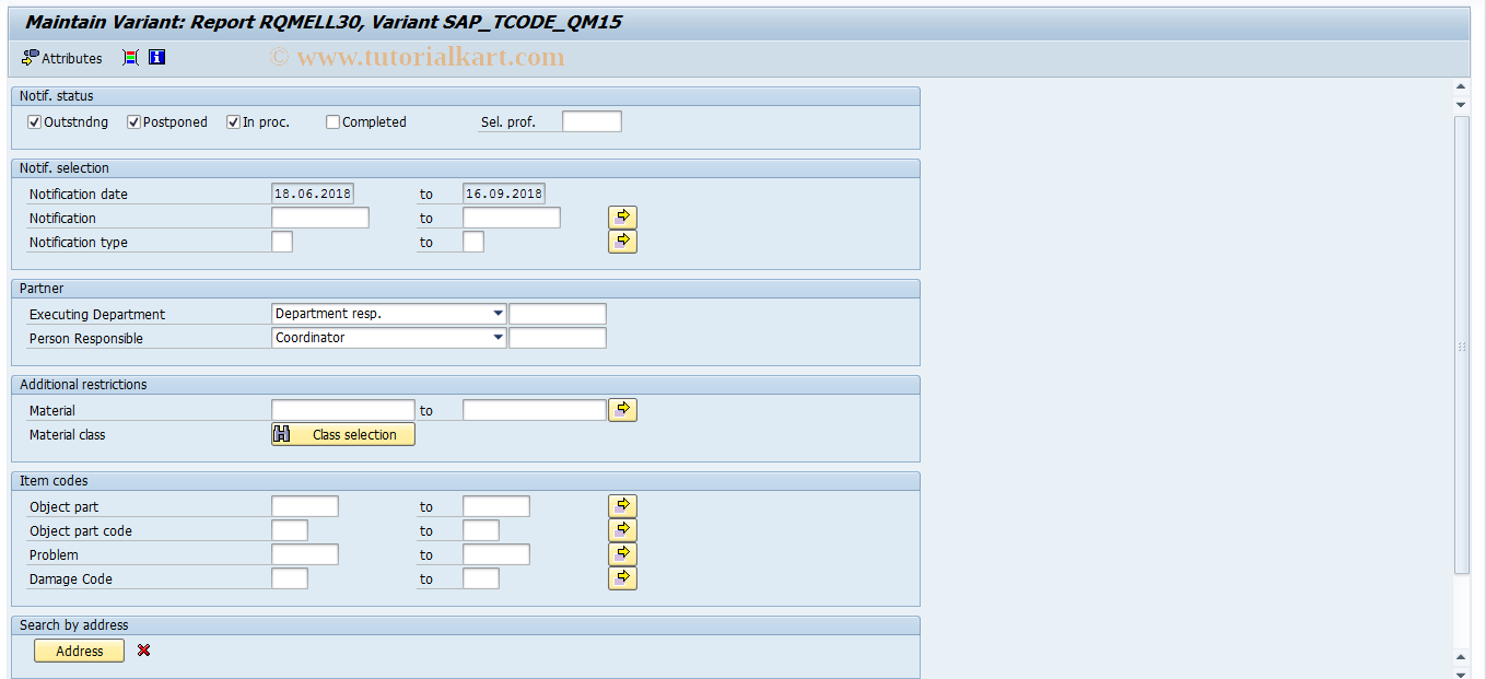SAP TCode OQNE - Set field selection for item list