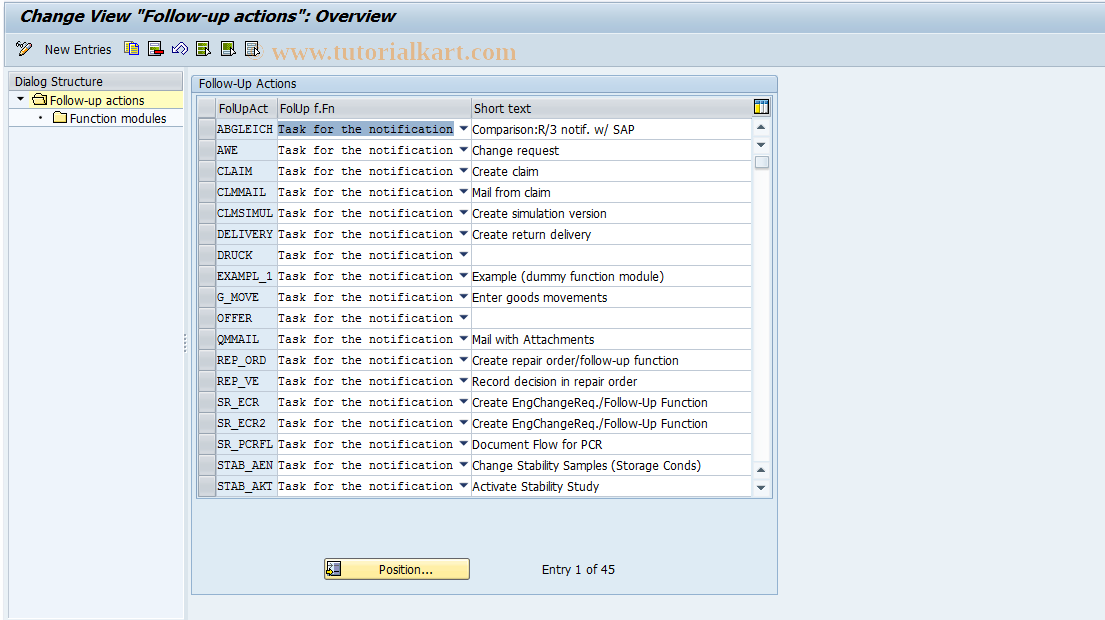 SAP TCode OQNR - Define follow-up actions