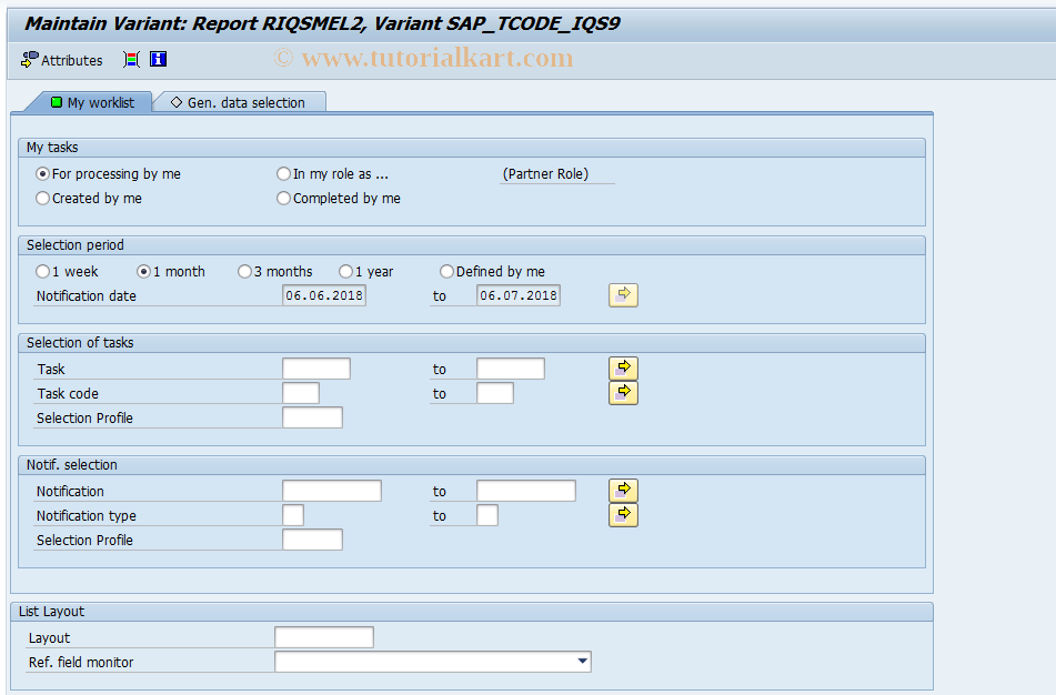 SAP TCode OQS9 - Customizing for IQS9