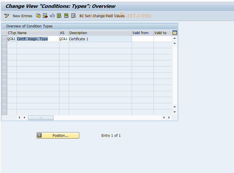 SAP TCode OQZC - Condition types certificate profiles