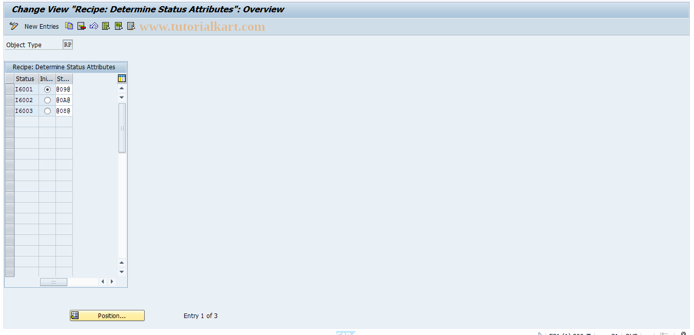 SAP TCode ORCP01 - Recipe Customizing Status