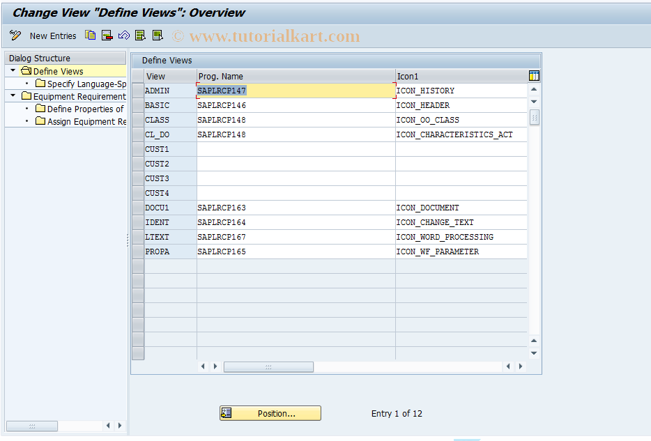 SAP TCode ORCP03 - Customizing for Equip. Requirements