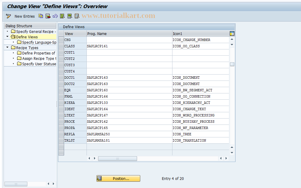 SAP TCode ORCP04 - Customizing for Recipes