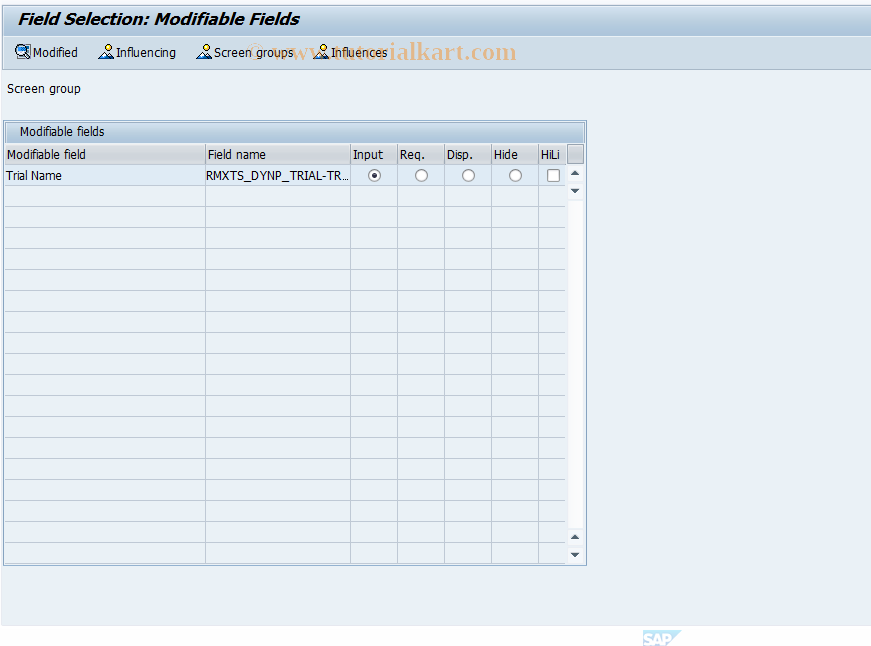 SAP TCode ORMXT04 - Custom.: Field Sel. for Trial Views