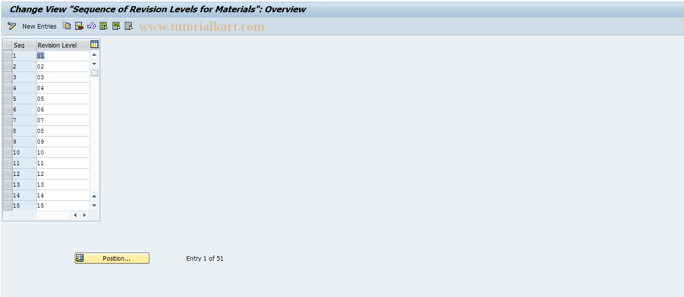 SAP TCode OS55 - Material Revision Level Sequence