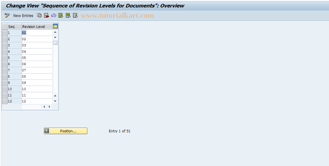 SAP TCode OS57 - Document Revision Level Sequence