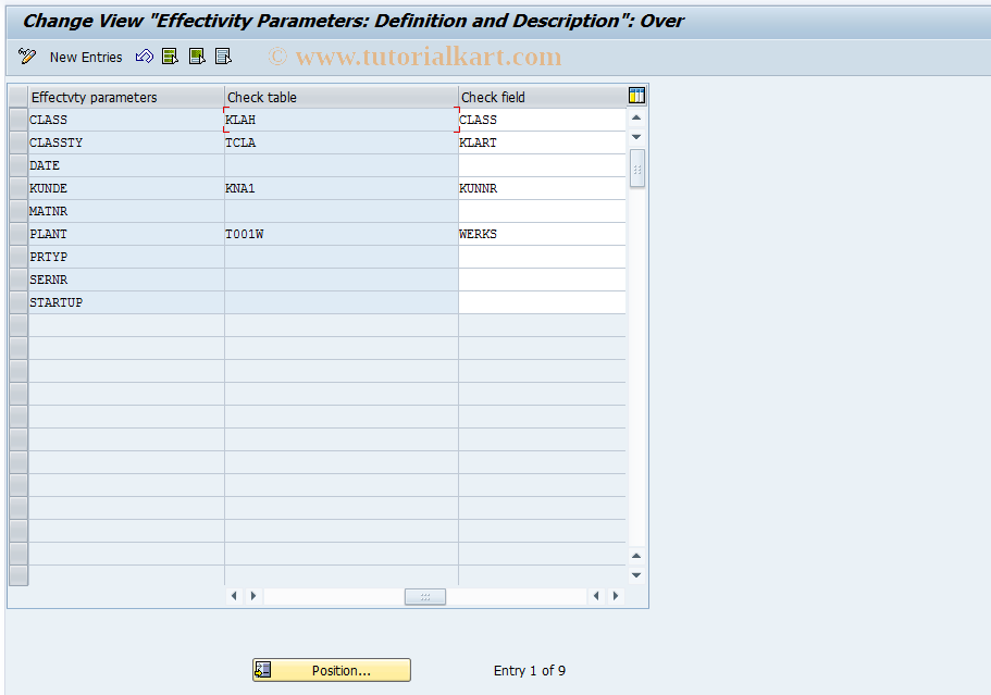 SAP TCode OS60 - Effectivity Parameters: Definition