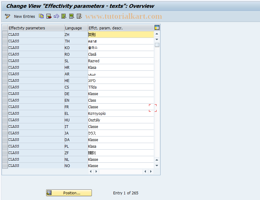 SAP TCode OS62 - Effectivity parameters - popup texts