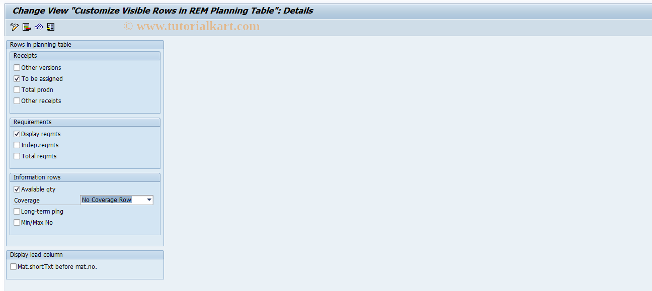 SAP TCode OS81 - REM Planning Table (Row Display)