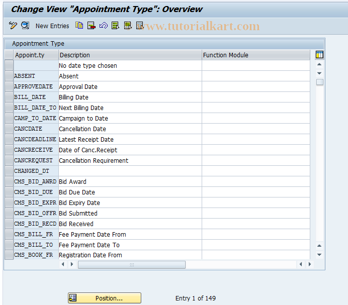 SAP TCode OSC1 - Appointment Type Maintenance