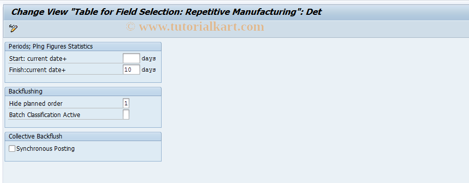 SAP TCode OSP1 - Settings for Repet.Manufacturing