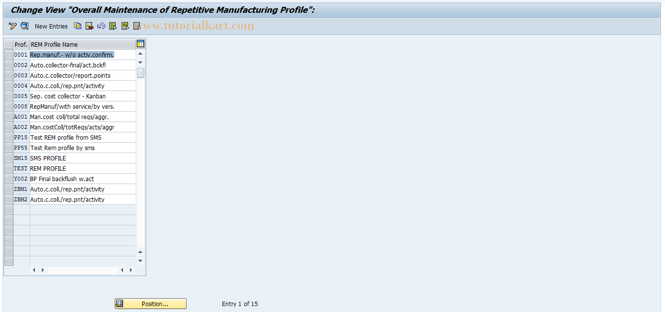 SAP TCode OSP2 - Repetitive Mfg Profile
