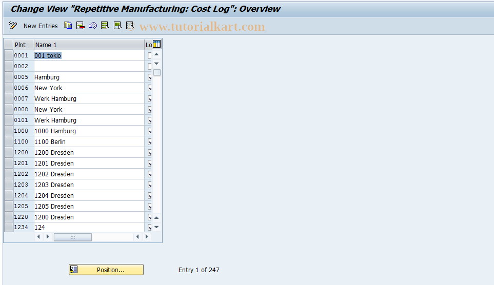 SAP TCode OSP5 - Repetitive Manufacturing: Cost Log