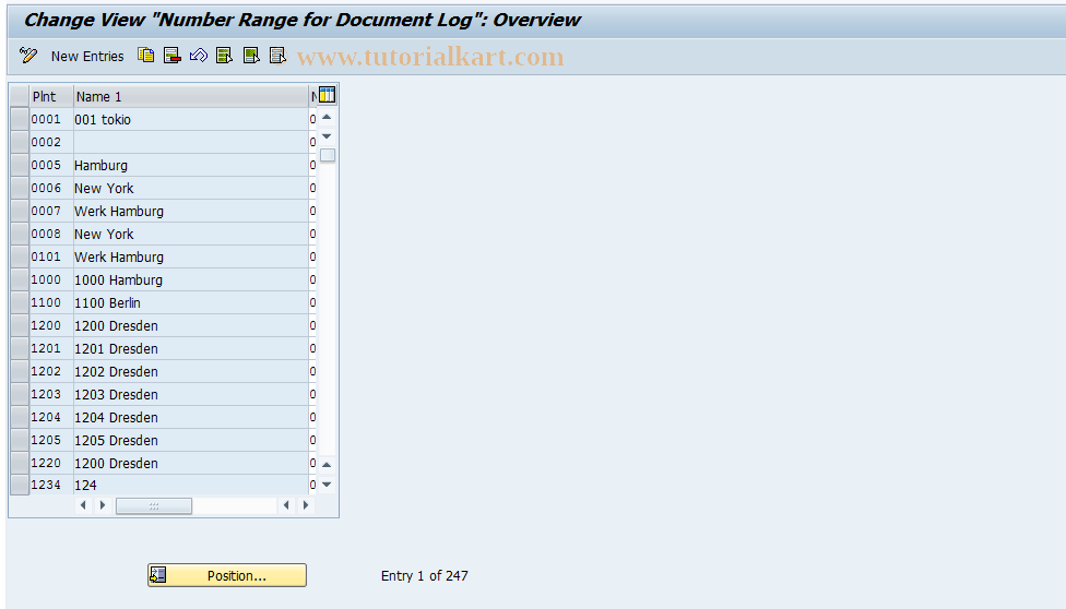 SAP TCode OSP9 - Number Range for Document Log