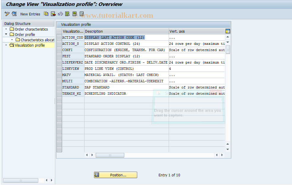 SAP TCode OSQ1 - Customizing for Seqeuncing: Visual.