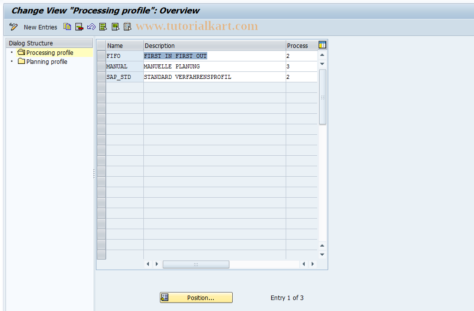 SAP TCode OSQ2 - Customizing for Sequencing: Planning