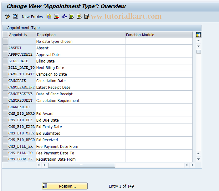 SAP TCode OSSC - Appt. Calendar: Appt. Type Maintenance 