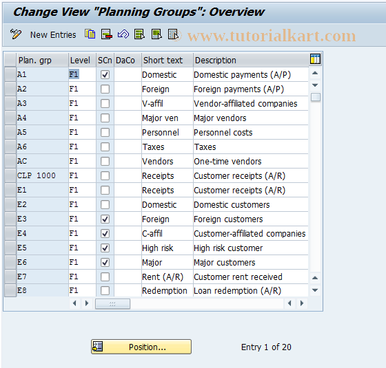 SAP TCode OT13 - C FI Maintain Table T035