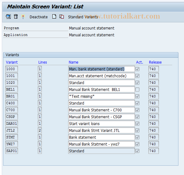 SAP TCode OT43 - C Maintain version: Man. bank stmt