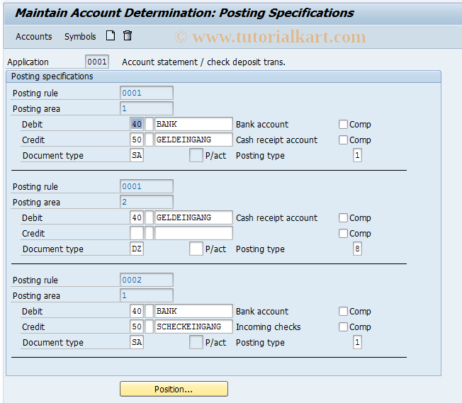 SAP TCode OT50 - C Elec acct assignment /checks recd