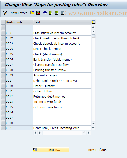 SAP TCode OT57 - C FI Maintain elec account (T028D)