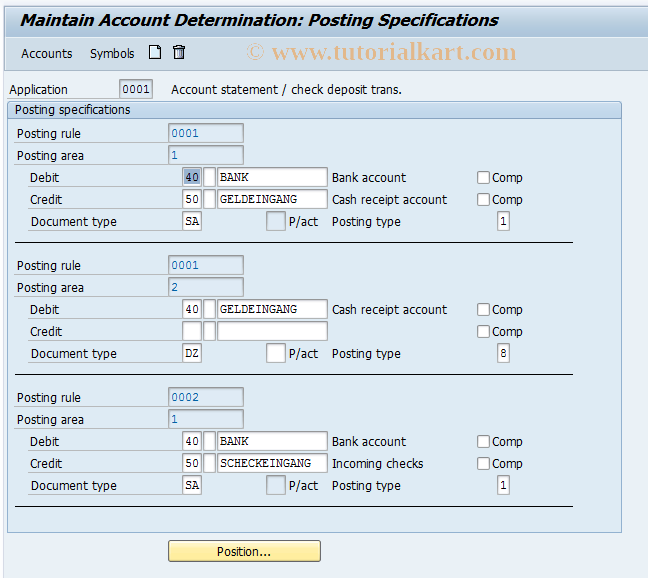 SAP TCode OT59 - C Elec.bkng ac.assignment (elec.ac.)