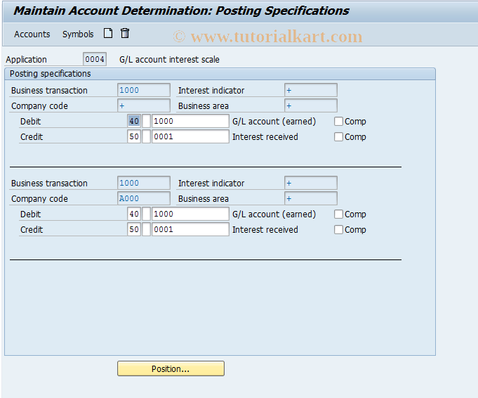 SAP TCode OT60 - C TR Account determin G/L acct bal int