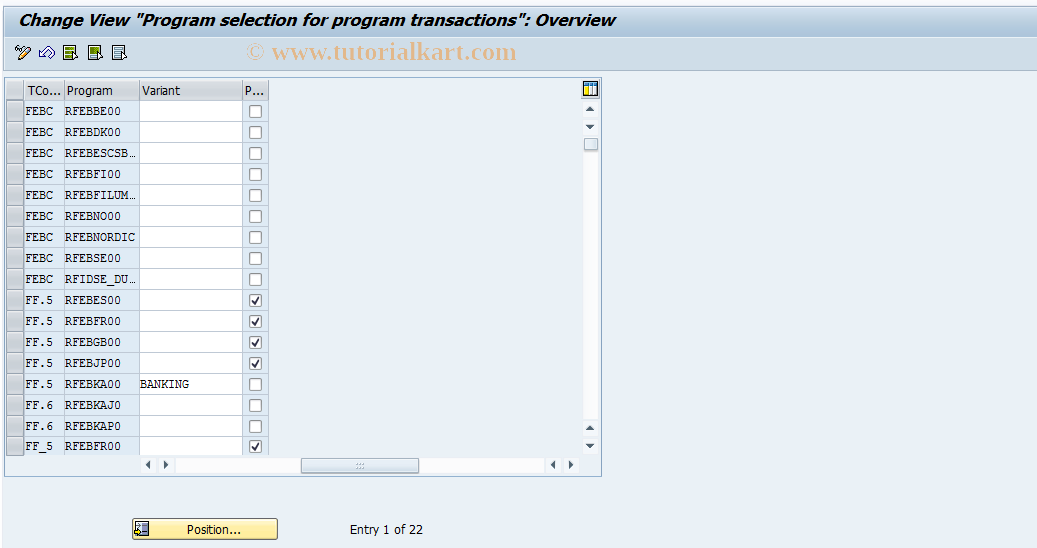 SAP TCode OT61 - Program and variant selection