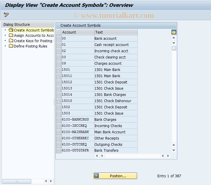 SAP TCode OT84 - Bank Stmt/Check Department Posting Specs