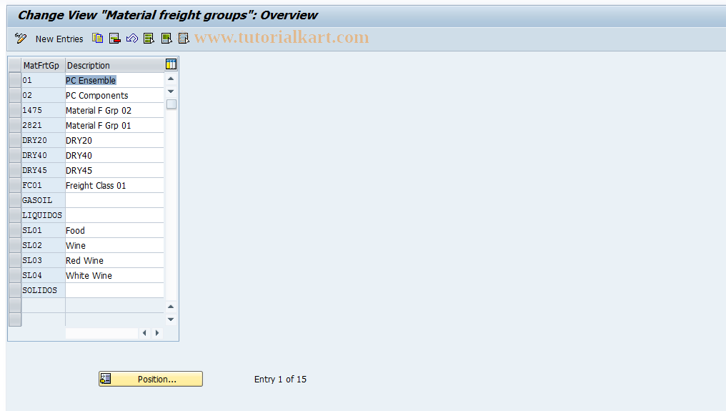 SAP TCode OTF1 - Material-Freight Groups