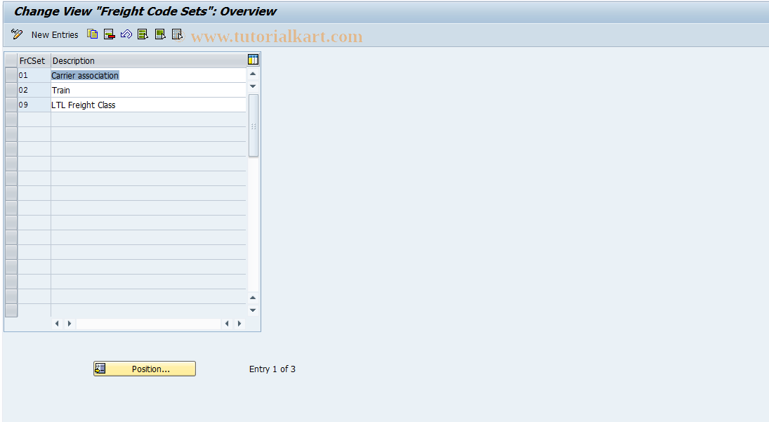 SAP TCode OTF3 - Freight Code Sets