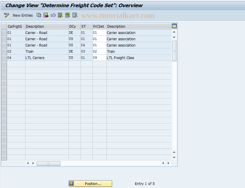 SAP TCode OTF4 - Determine Freight Code Set