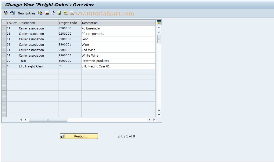 SAP TCode OTF5 - Freight Codes