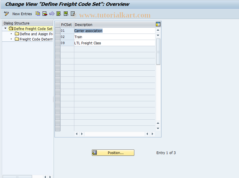 SAP TCode OTF7 - Define Freight Code Index