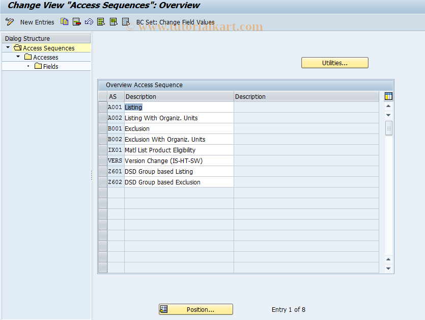 SAP TCode OV01 - Access Sequence: Matl Listng/Exclsn