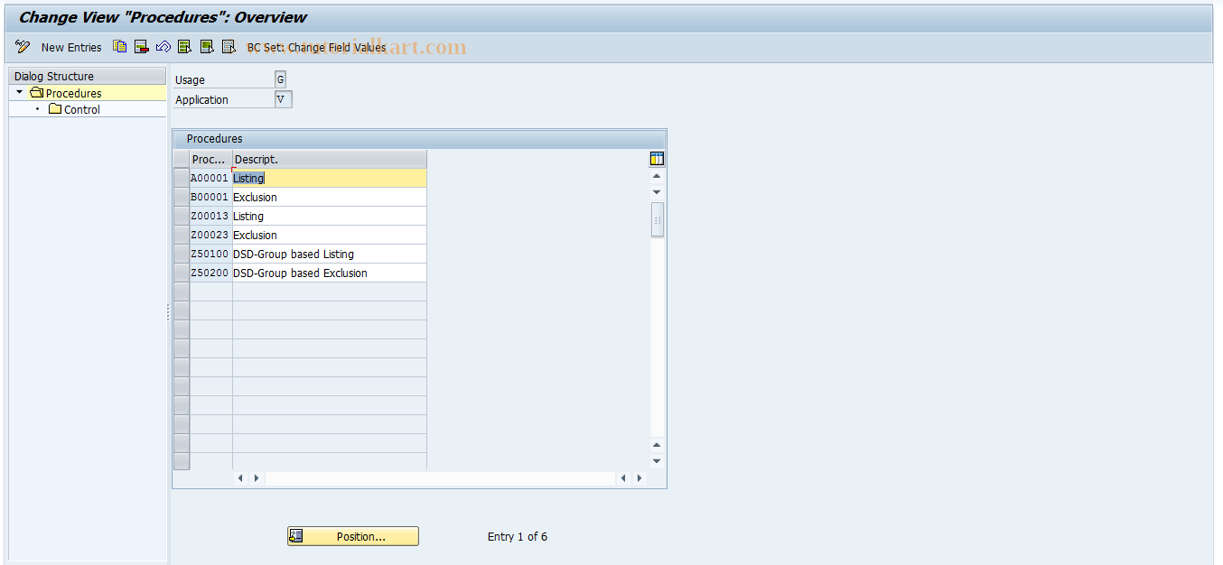 SAP TCode OV03 - Procedure: Listing/Exclusion