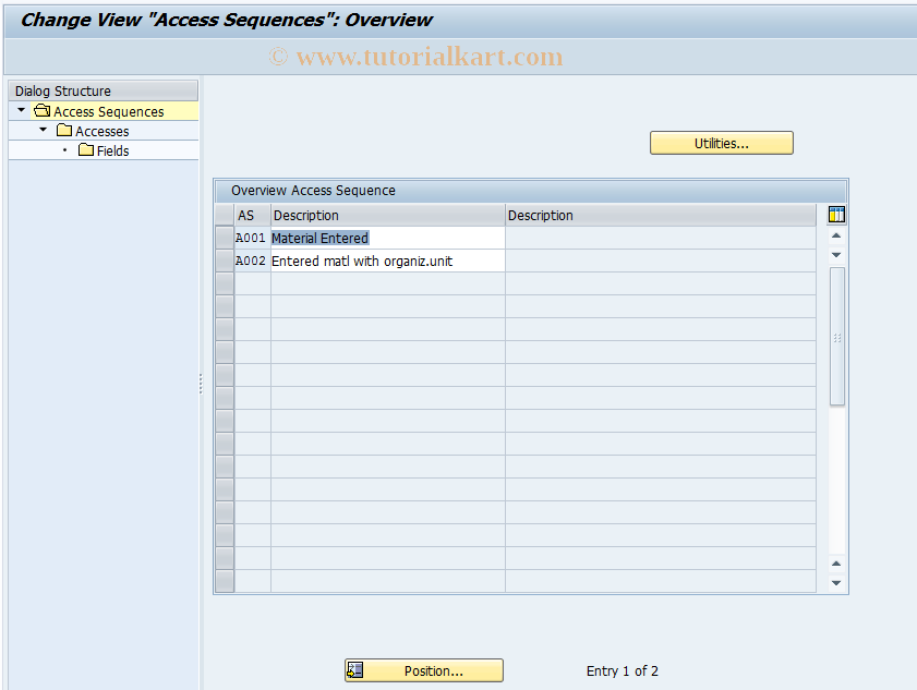 SAP TCode OV11 - Access Sequence: Matl Determination