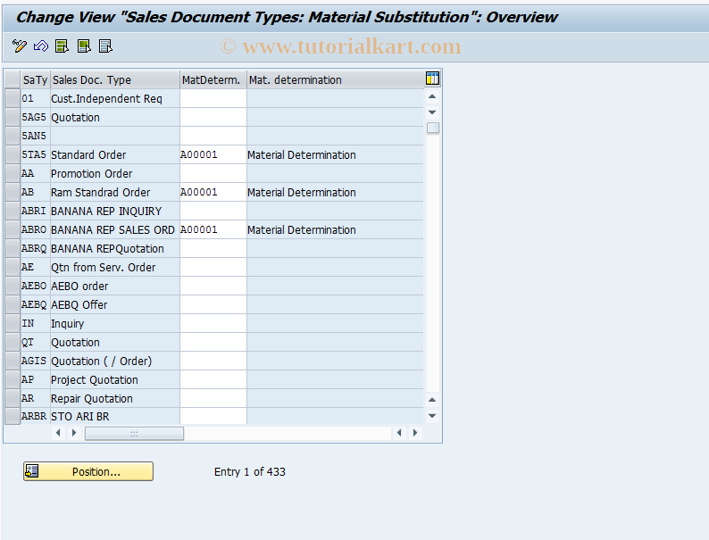 SAP TCode OV14 - C SD Tab. TVAK MaterialSub