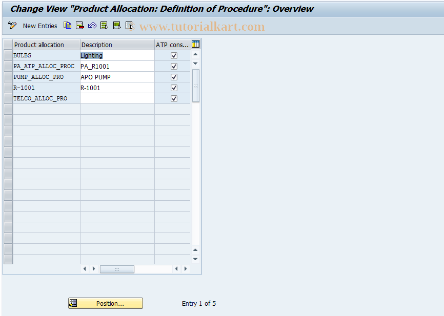 SAP TCode OV1Z - Define Product Allocation Procedure