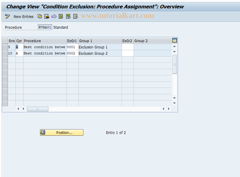 SAP TCode OV30 - Condition Exclusion: ProcedAssignmnt