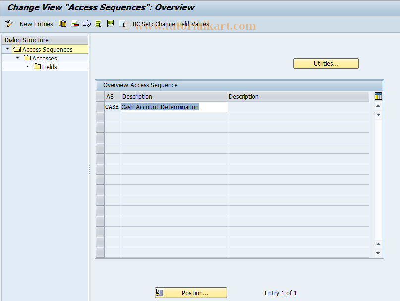 SAP TCode OV74 - Cash account det.: Access sequences