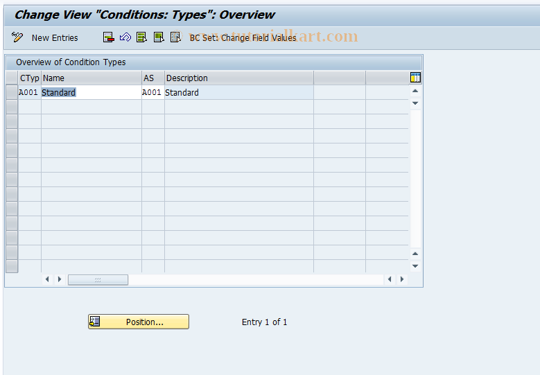 SAP TCode OV85 - Condition types: Acc.det. cred.cards