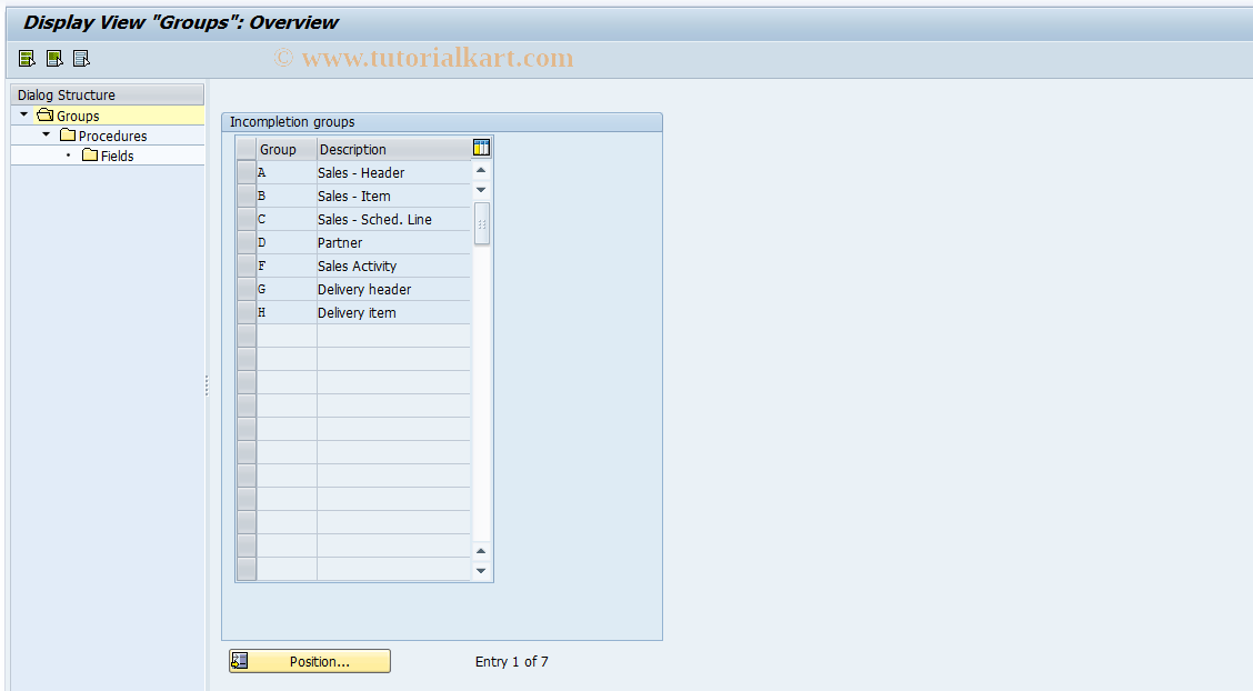 SAP TCode OVA2 - Incompletion log